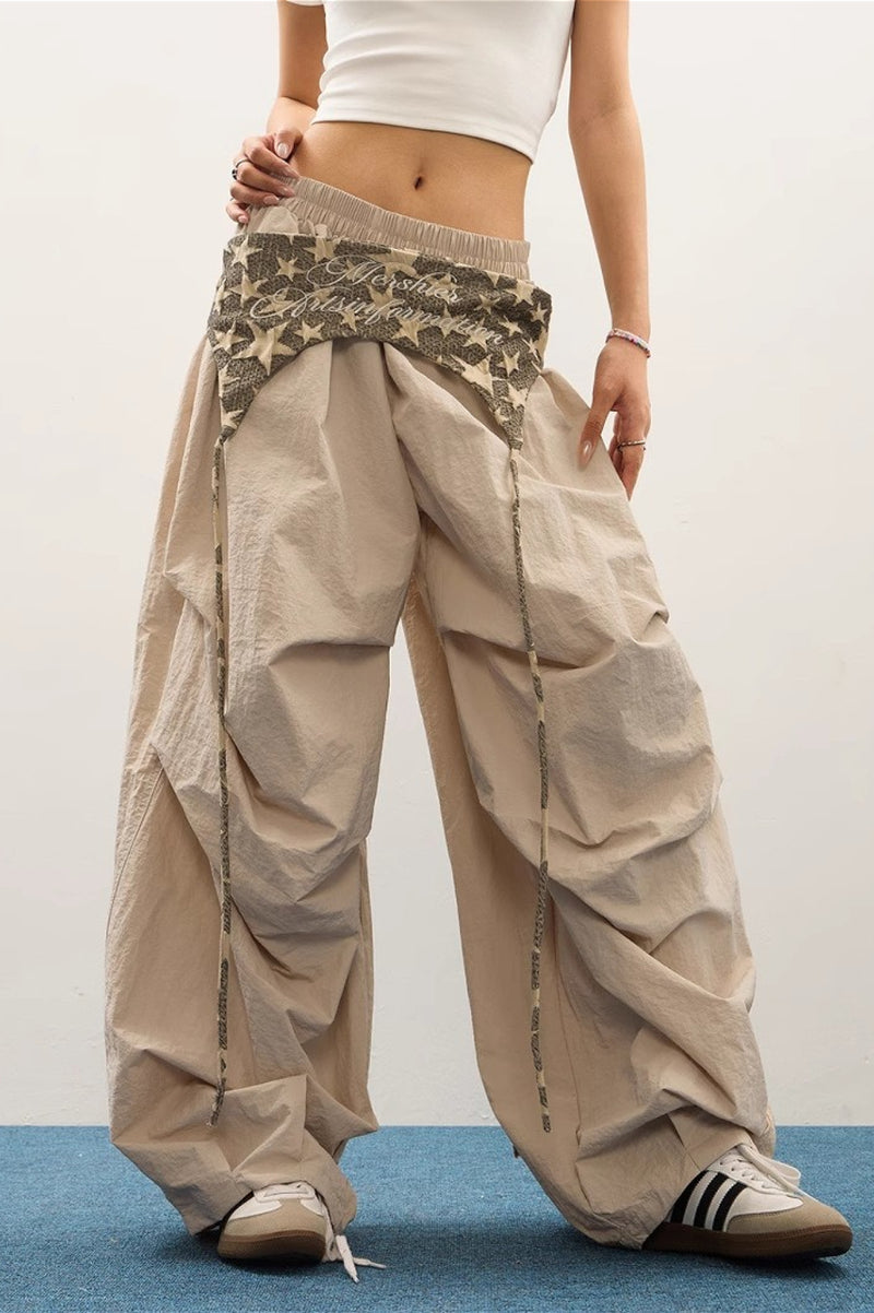 Layered Star Print Loose Cargo Pants