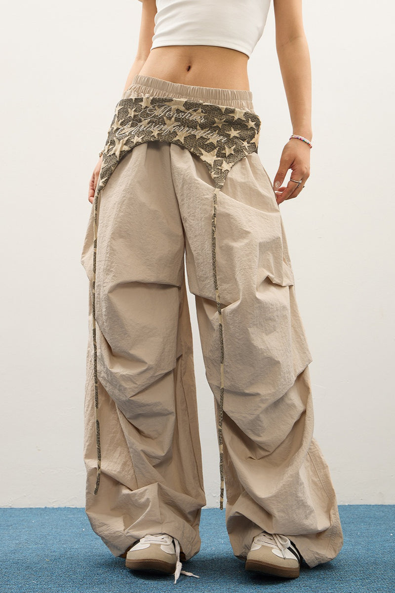 Layered Star Print Loose Cargo Pants