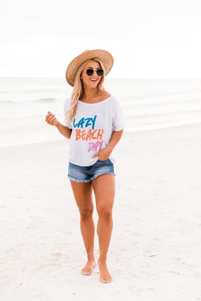 Lazy Beach Day White Graphic Slouchy Tee