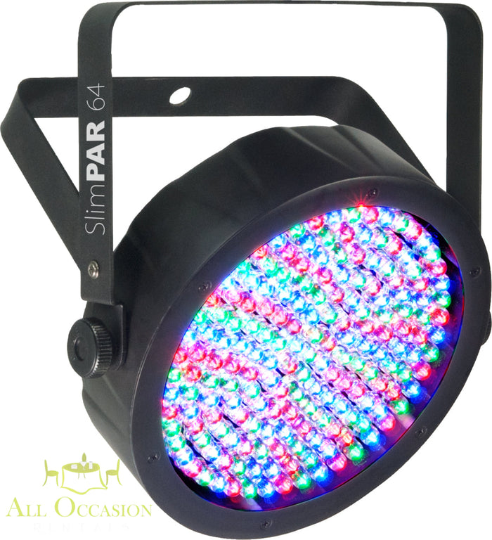 LED PAR 64 battery-operated wash light for event rentals in Corona CA, ideal for enhancing party ambiance.