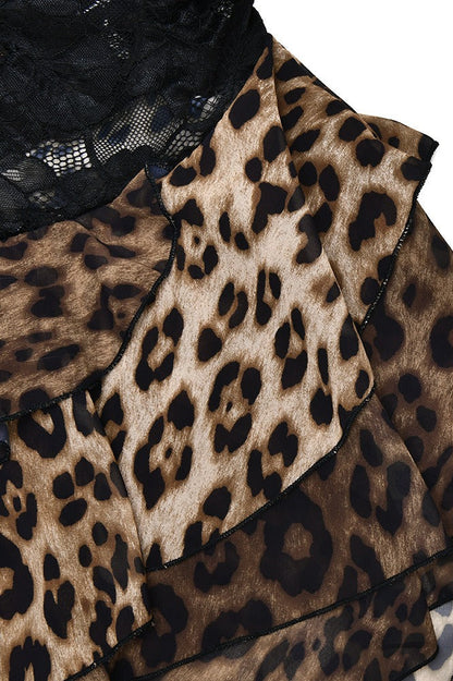 Leopard Chiffon Lace Spliced Maxi Dress