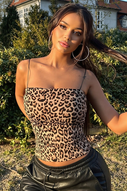 Leopard Cropped Bandeau Cami Top