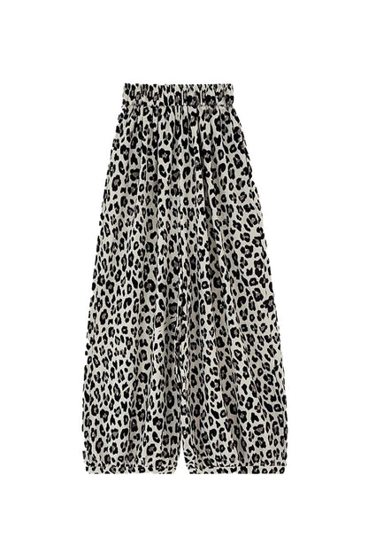 Leopard Cropped Wide Leg Casual Pants