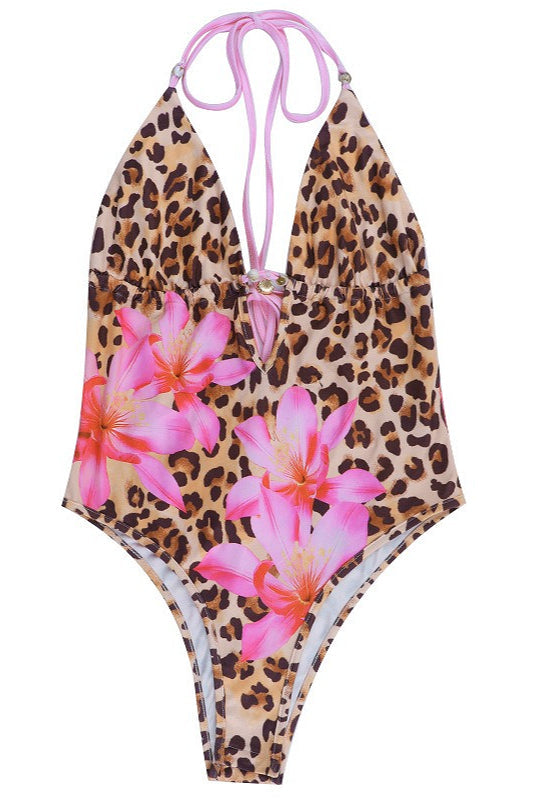 Leopard Floral Sexy One Piece Swimwear