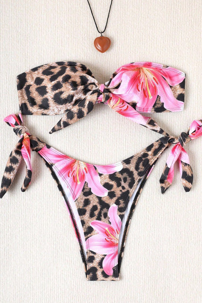 Leopard Floral Sexy Tie Bikini Set