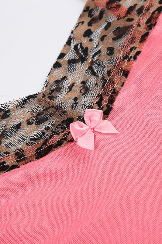 Leopard Lace Splice U Neck Cami Top