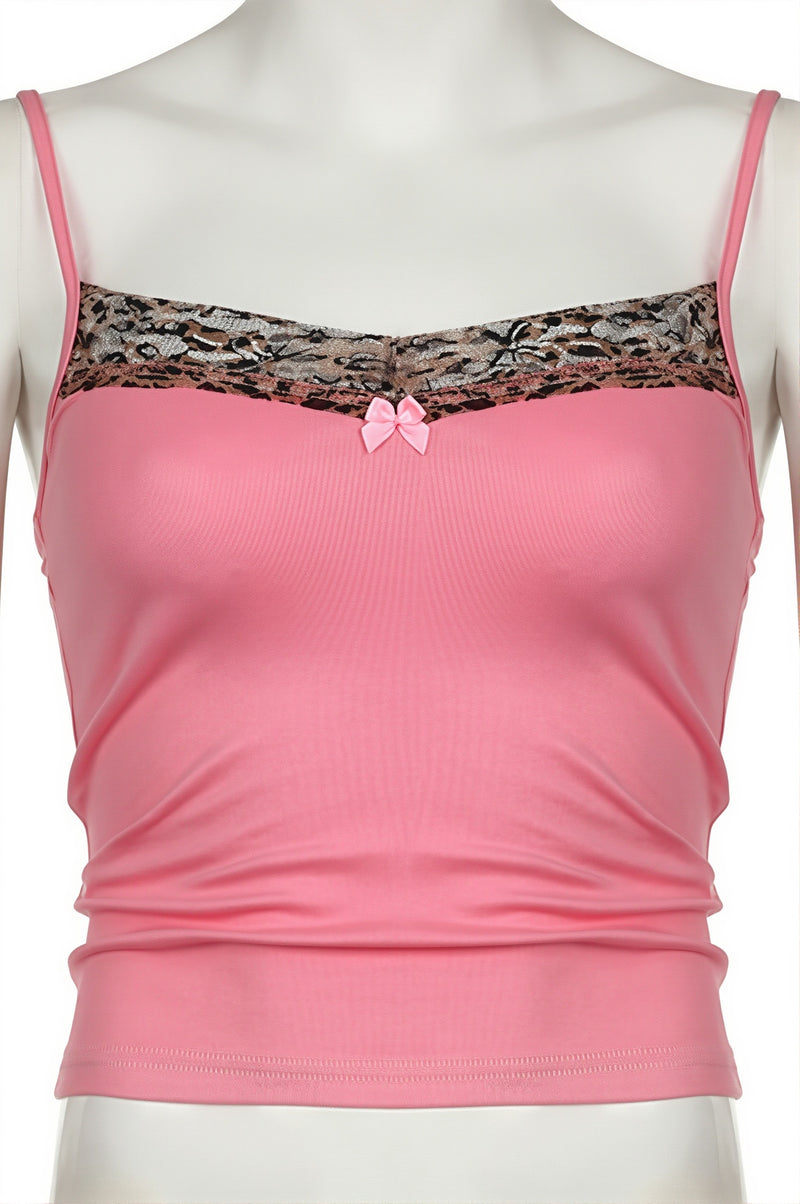 Leopard Lace Splice U Neck Cami Top