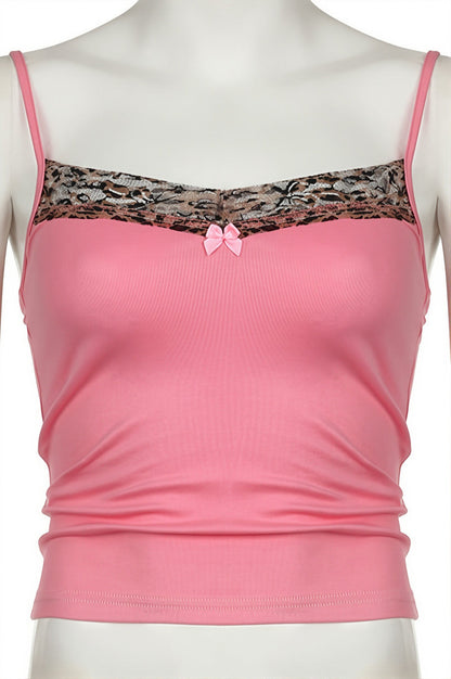 Leopard Lace Splice U Neck Cami Top