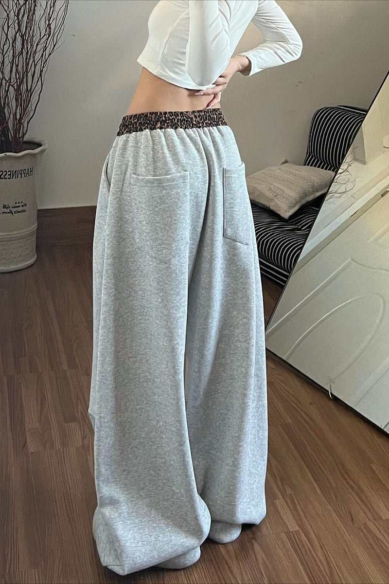 Leopard Print Drawstring Wide Leg Pants