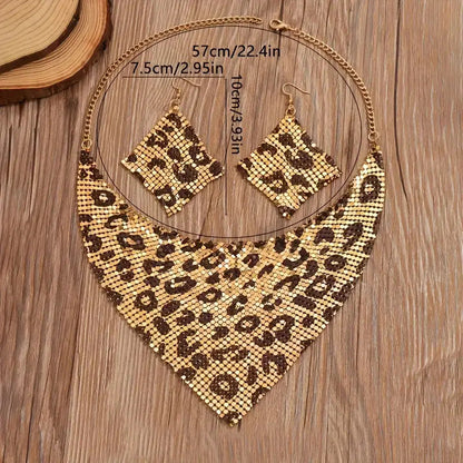 Leopard Print Sequin Triangle Scarf NeckLace