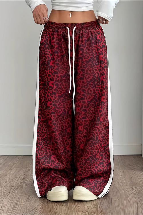 Leopard Print Spliced Casual Pants