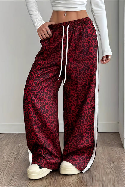 Leopard Print Spliced Casual Pants