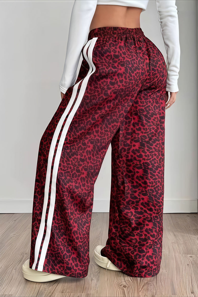 Leopard Print Spliced Casual Pants