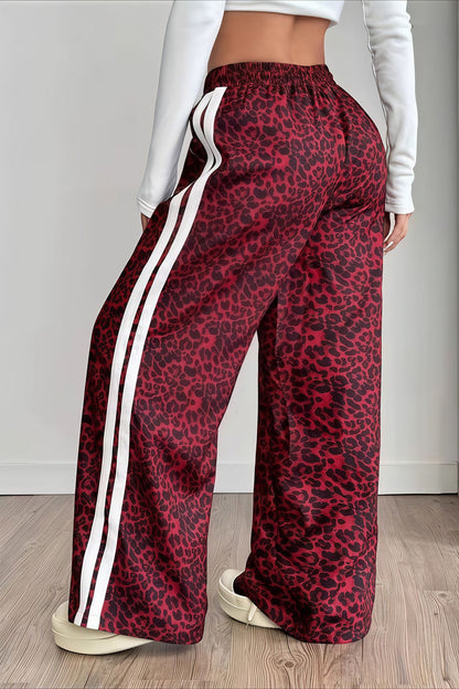 Leopard Print Spliced Casual Pants