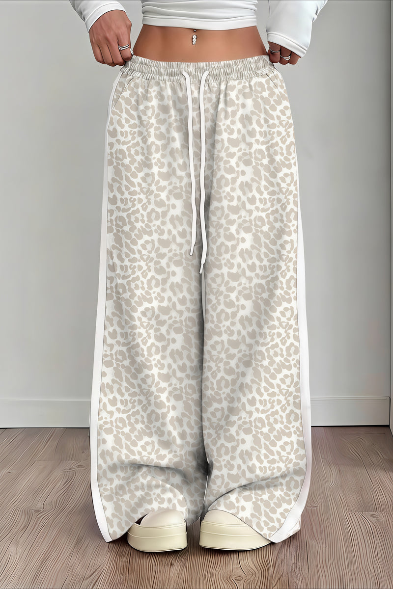 Leopard Print Spliced Casual Pants