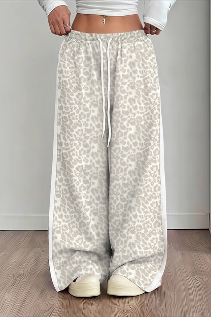 Leopard Print Spliced Casual Pants