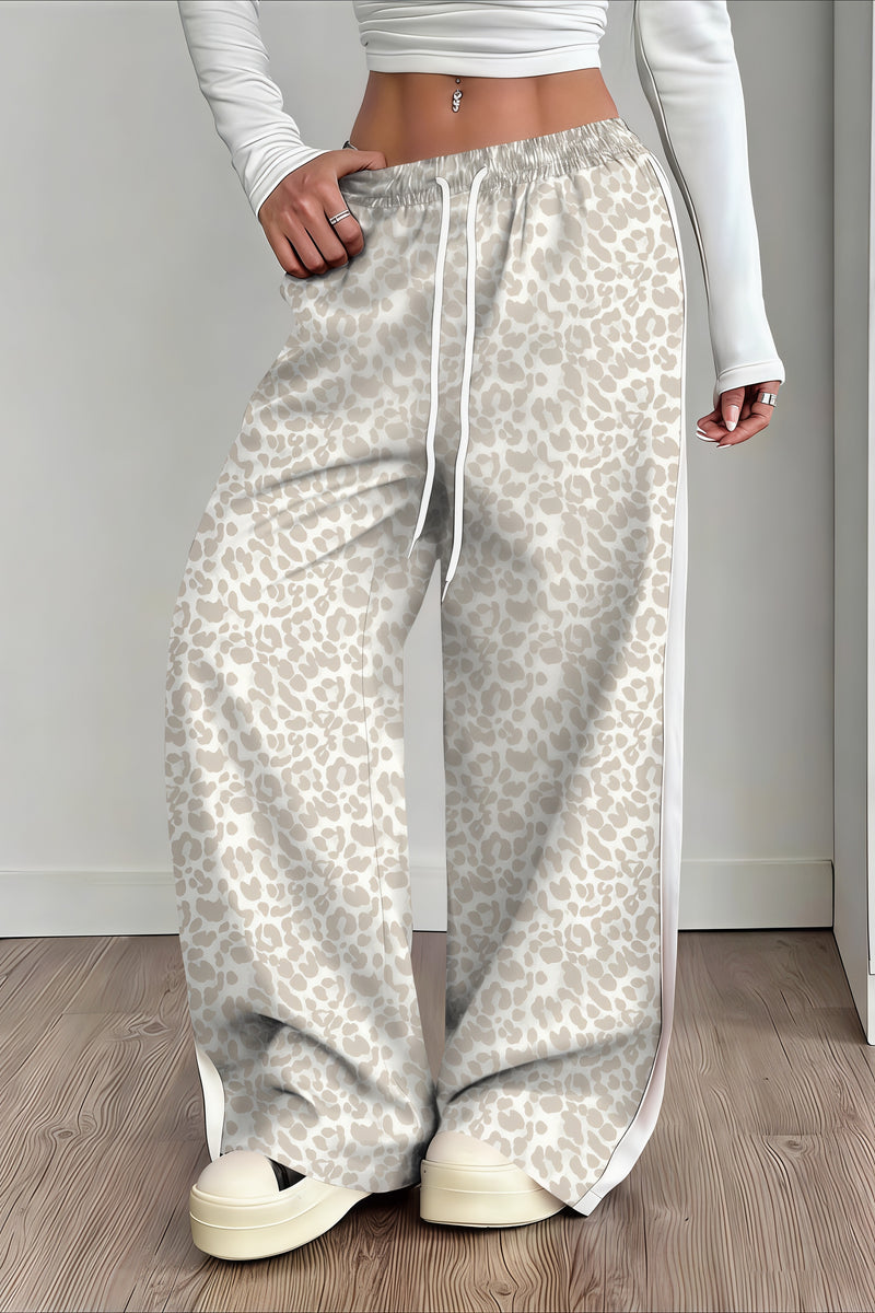 Leopard Print Spliced Casual Pants