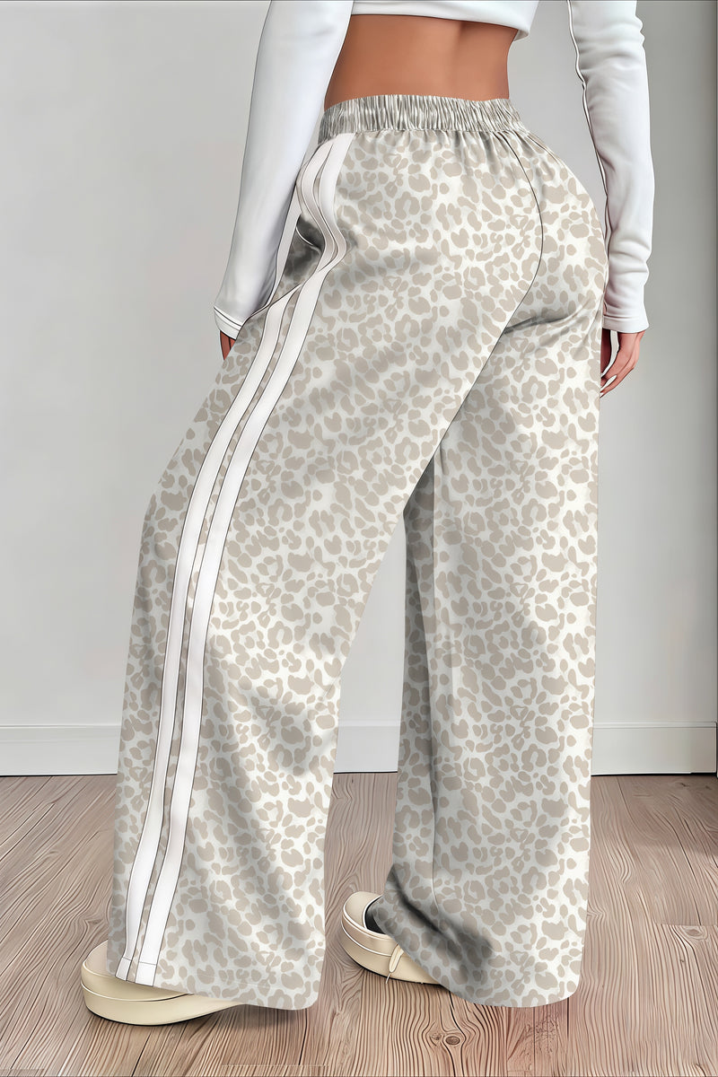 Leopard Print Spliced Casual Pants