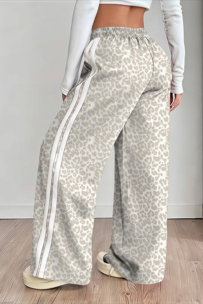 Leopard Print Spliced Casual Pants