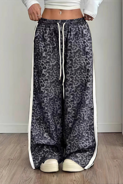 Leopard Print Spliced Casual Pants