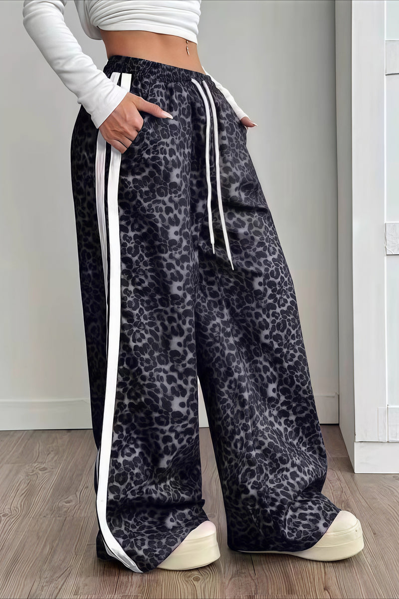 Leopard Print Spliced Casual Pants