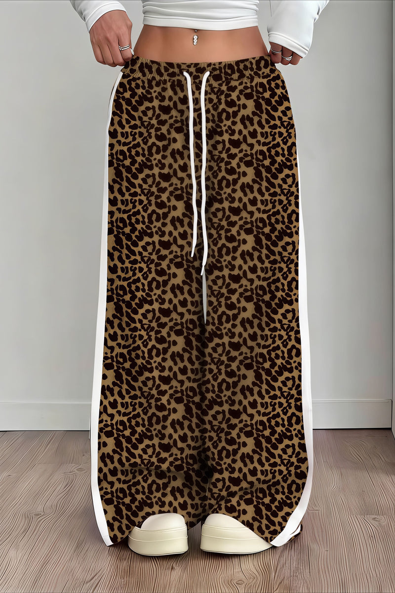 Leopard Print Spliced Casual Pants