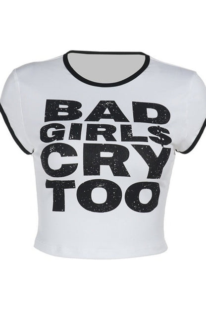 Letter Print Color Block Trim T-Shirt
