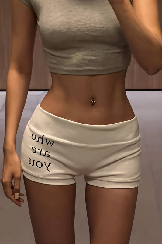 Letter Print Elastic Waist Shorts