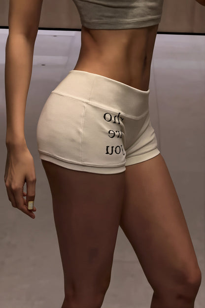 Letter Print Elastic Waist Shorts