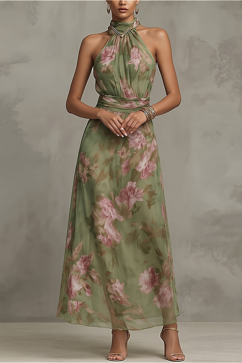 Light Elegant Halter Floral Maxi Dress