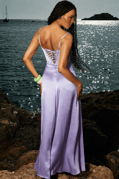 Lined Jacquard Satin Cami Maxi Dress