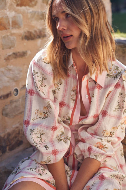 Linen Floral Tie Long Cardigan Boho Dress