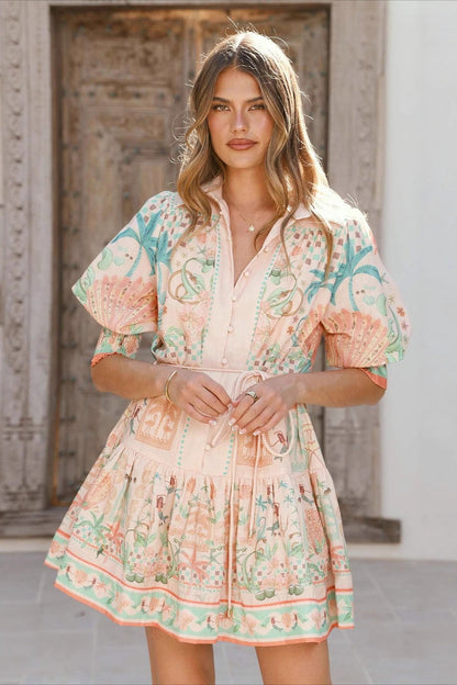 Linen Tie Elegant Fairy Mini Boho Dress