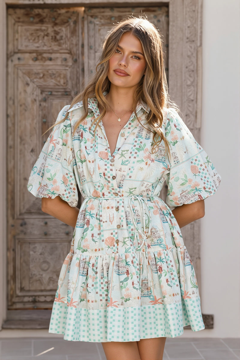 Linen Tie Elegant Fairy Mini Boho Dress