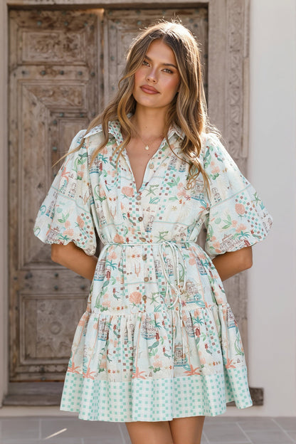Linen Tie Elegant Fairy Mini Boho Dress