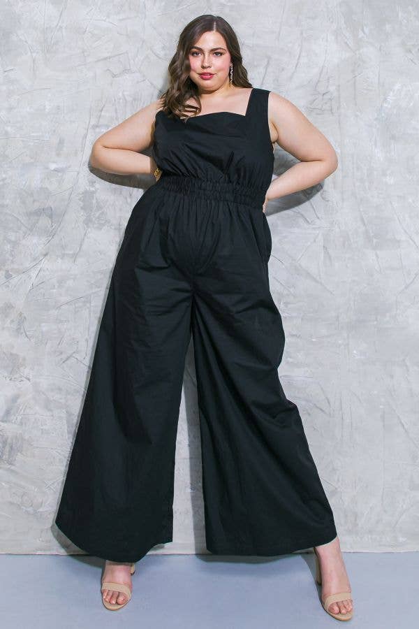 Look Good Together Black Open Back Jumpsuit - Curvy