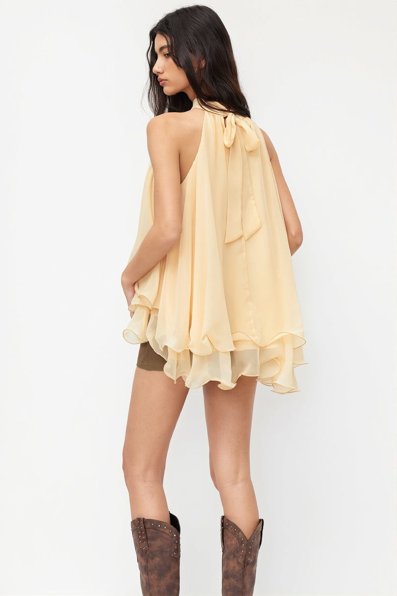 Loose Chiffon Ruffle Flowy Halter Top