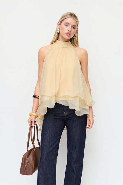 Loose Chiffon Ruffle Flowy Halter Top