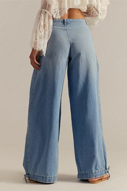 Loose Cuffed Ruched Tie Jeans