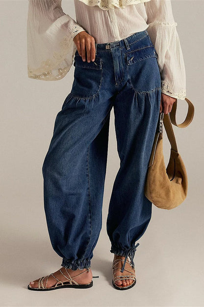Loose Cuffed Ruched Tie Jeans