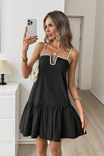 Loose Fit Color Block Ruffle Holiday Midi Dress