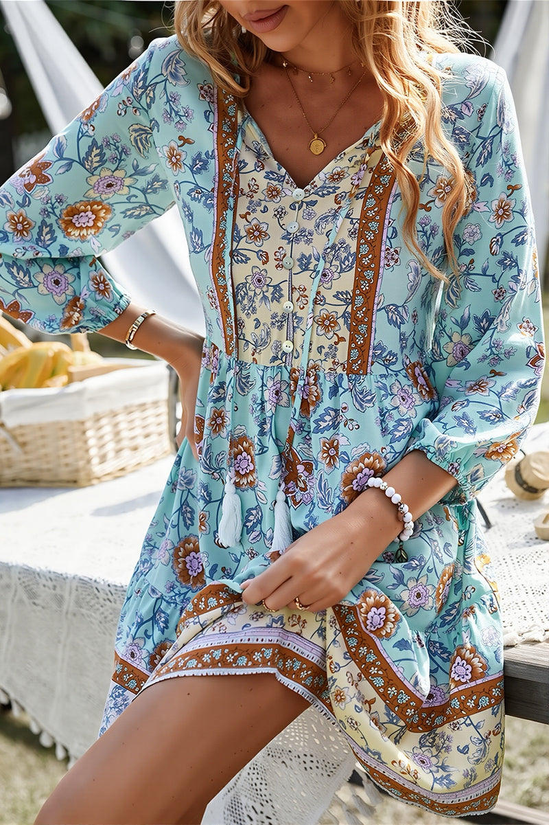 Loose Floral Mini Vacation Boho Dress