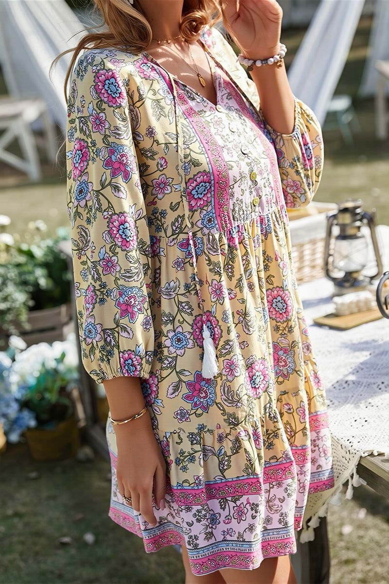 Loose Floral Mini Vacation Boho Dress