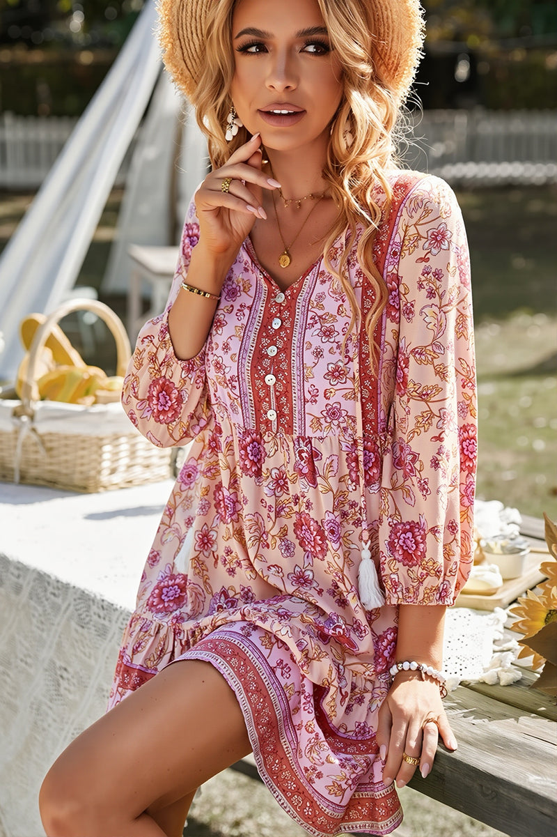 Loose Floral Mini Vacation Boho Dress
