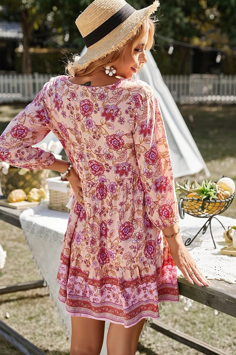 Loose Floral Mini Vacation Boho Dress