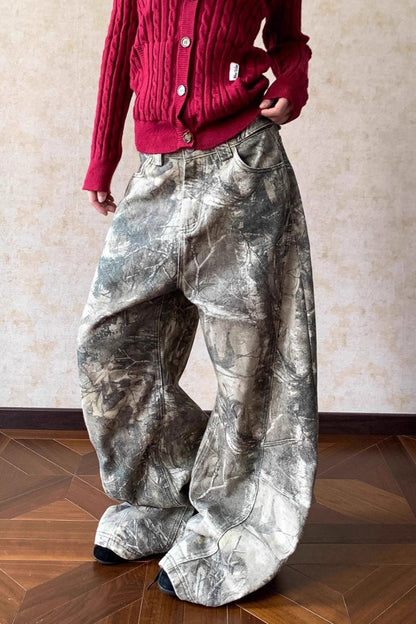 Loose Hip Hop Washed Tree Camo Jeans