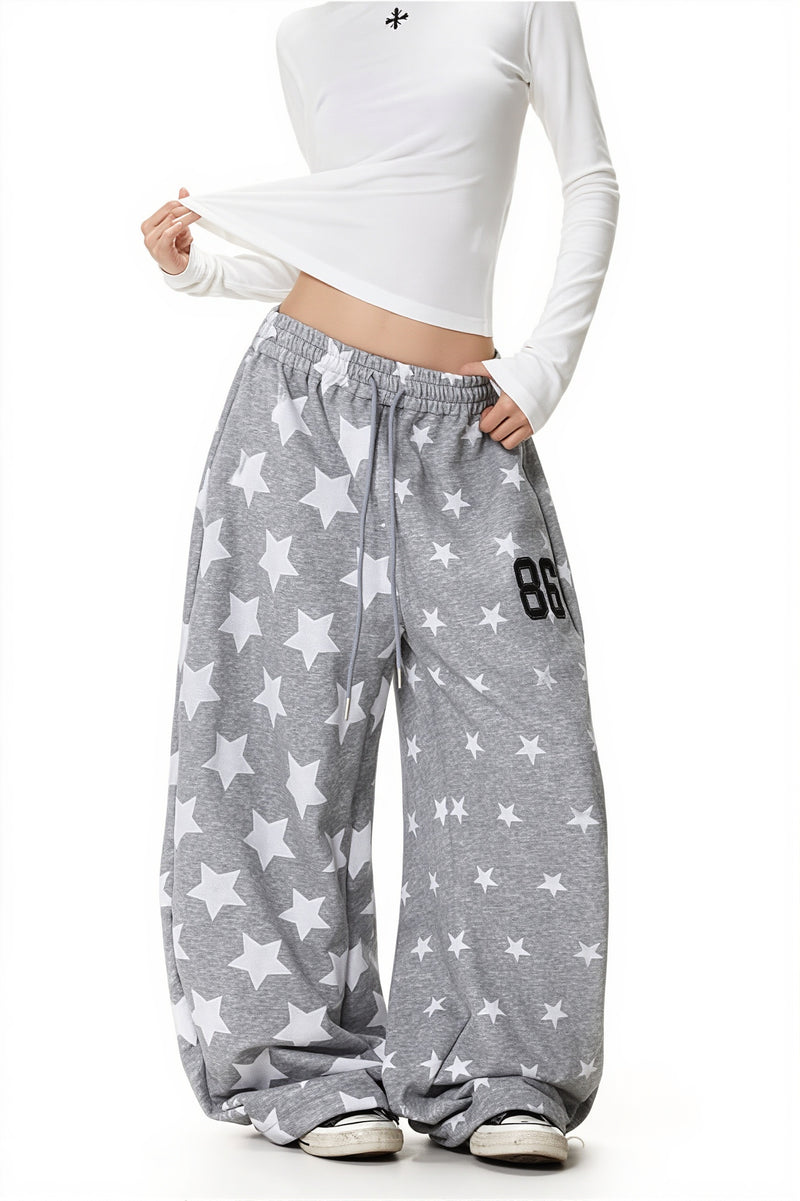 Loose Star Printed Elastic Waist Pants