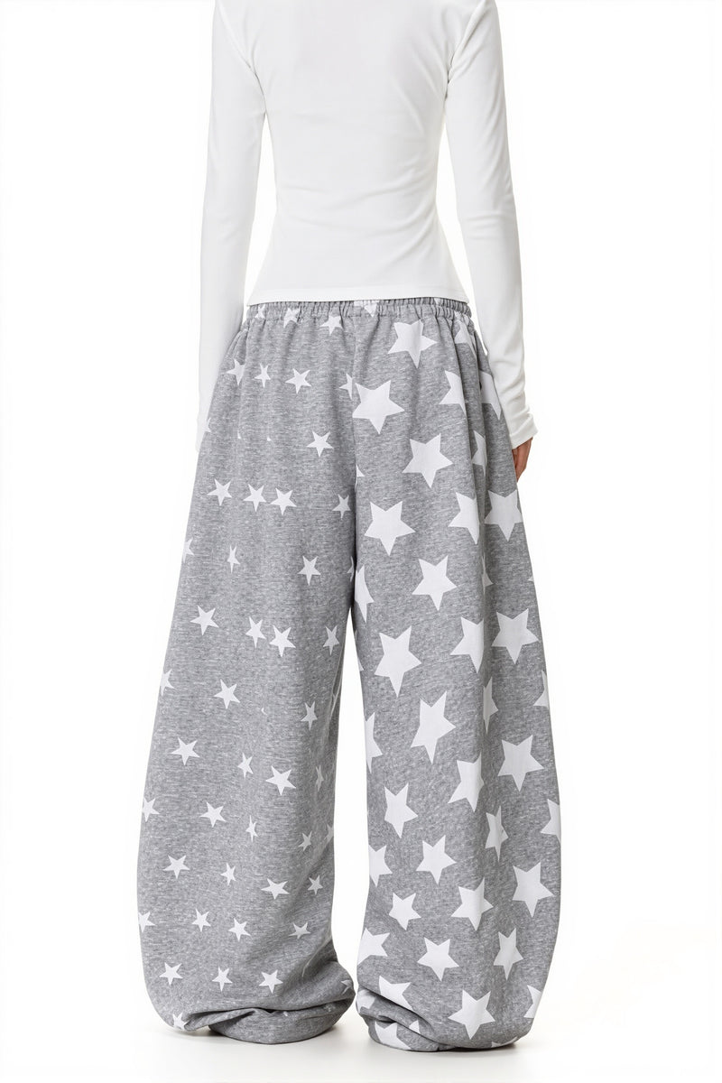 Loose Star Printed Elastic Waist Pants