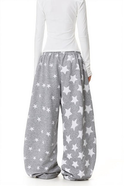 Loose Star Printed Elastic Waist Pants