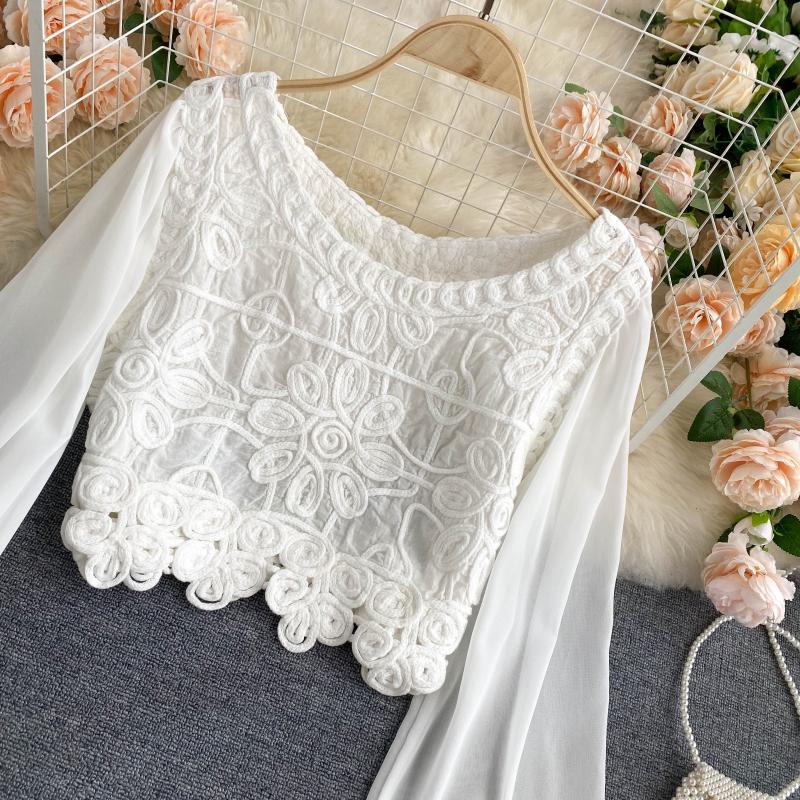Lovely flower long sleeve top crop tops 1304